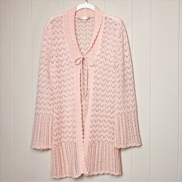 VTG Victoria’s Secret Y2K Tie Front Cardigan XS sweater blush pink pointelle - Picture 12 of 12